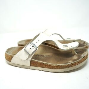 Birkenstock Gizeh Sandals Womens Size 36 5.5 White Brown Leather Comfort
